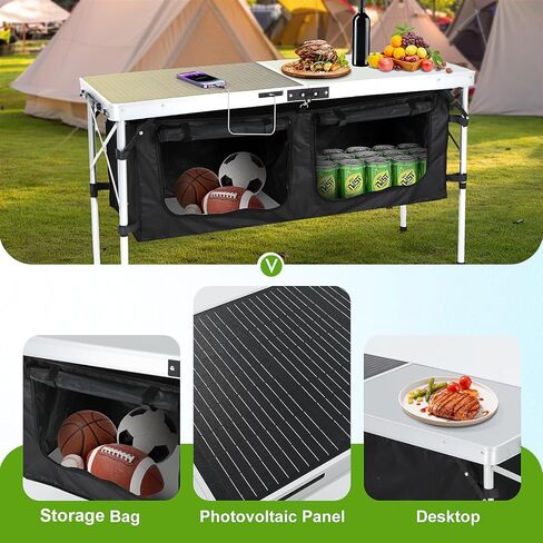 Nice C Camping Table, Storage Camping Table with Solar Panels, Storage Kitchen Tables, Folding Tables, 45W Output, w/USB, Type-C & DC Charging Cable, For Outdoor, Beach, BBQ, Picnic, Cooking, Festival in Saudi Arabia