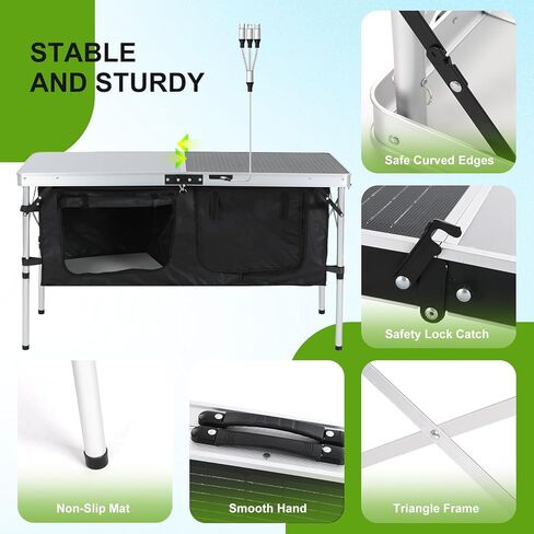 Nice C Camping Table, Storage Camping Table with Solar Panels, Storage Kitchen Tables, Folding Tables, 45W Output, w/USB, Type-C & DC Charging Cable, For Outdoor, Beach, BBQ, Picnic, Cooking, Festival in Saudi Arabia