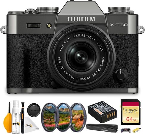 FUJIFILM X-T30 III Mirrorless Camera with 13-33mm f/3.5-6.3 Lens (Charcoal Silver) Bundle with Lens Filter Kit UV/CPL/F 49mm + 64GB Memory Card + Memory Card Wallet + Cleaning Kit in Saudi Arabia