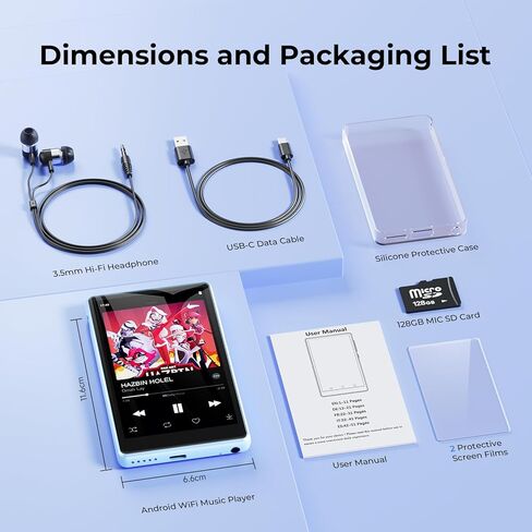 مشغل MP3 سعة 160 جيجابايت مع بلوتوث وواي فاي، مشغل MP3 Android مع Spotify، مشغل MP4 مع شاشة لمس عالية الدقة 4.5 بوصة، Google Play، Amazon Music، Pandora، مشغل للأطفال، إلغاء تثبيت التطبيق وتثبيته in Kuwait