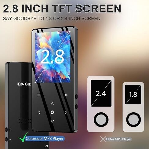 مشغل MP3 مع شاشة TFT ملونة 2.8 بوصة، مشغل موسيقى مع بلوتوث يدعم راديو FM وفيديو إلكتروني مدمج 32 جيجابايت in Saudi Arabia