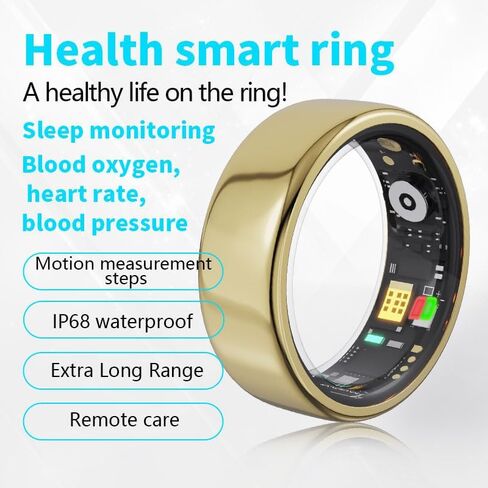 Smart Ring for Women Men Fitness Ring with Charging Dock,Efficient Chip Fitness Tracker, Monitors Heart, Blood Oxygen & Pressure, Sleep, Steps, Waterproof for iPhone and Android (Black, 14#(23.4mm)) in Saudi Arabia