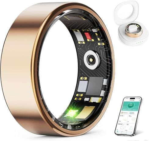 Smart Ring for Women Men Fitness Ring with Charging Dock,Efficient Chip Fitness Tracker, Monitors Heart, Blood Oxygen & Pressure, Sleep, Steps, Waterproof for iPhone and Android (Black, 14#(23.4mm)) in Saudi Arabia