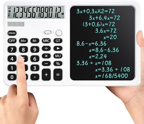 آلة حاسبة محمولة من Dpofirs مع مفكرة، آلة حاسبة مكتبية قابلة لإعادة الشحن بشاشة كبيرة مكونة من 12 رقمًا لطلاب المدارس والمكاتب والأعمال التجارية (أبيض) in Saudi Arabia