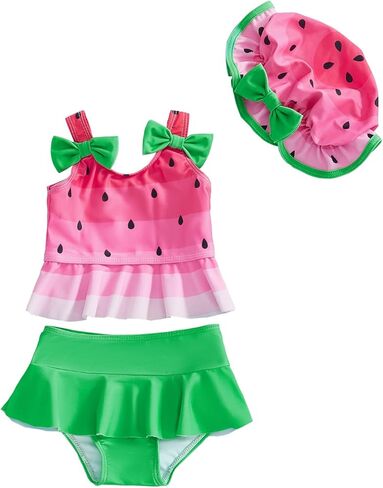 Yccutest الصيف طفل ملابس السباحة طفل الفتيات Tankini ثوب السباحة الرضع بيكيني 2t 3t 4t ملابس السباحة الفتيات لباس سباحة مع قبعة الشمس in Kuwait