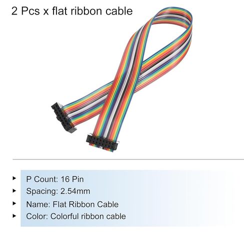 Generic IDC Rainbow Wire Flat Ribbon Cable 2.54mm Pitch 16 Pin Connection Line FC Dual Female Black Connector for DIY Experiment 1 Ft Length 2 Pcs in Kuwait