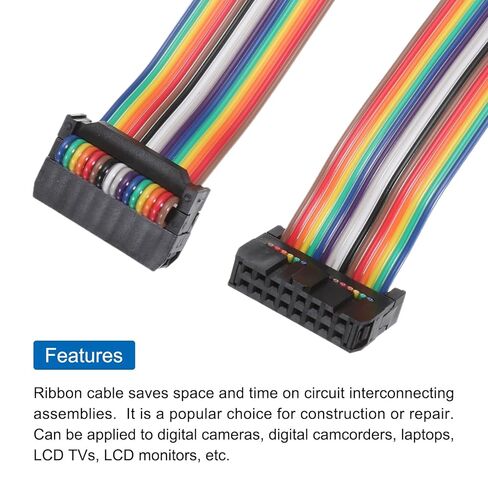 Generic IDC Rainbow Wire Flat Ribbon Cable 2.54mm Pitch 16 Pin Connection Line FC Dual Female Black Connector for DIY Experiment 1 Ft Length 2 Pcs in Kuwait