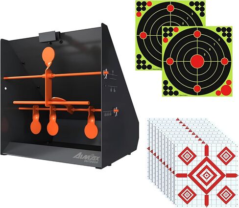 مصيدة هدف مسدس بيليه مع طلقة مركزية - 12 قطعة من الأهداف الورقية و4 إعادة ضبط أهداف إطلاق النار المعدنية للبندقية الهوائية، والبندقية، والإطار الناري، مثالية لممارسة الرماية في الفناء الخلفي وفي الهواء الطلق والداخلي in Kuwait