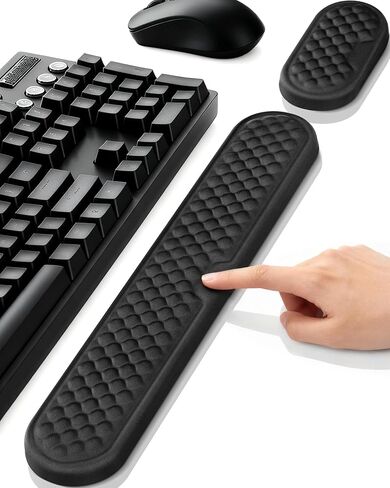 Wrist Rest Set for Keyboard and Mouse, Ergonomic Wrist Support with Memory Foam, Silky Lycra Cover, Non-Slip Base, Helps Ease Wrist Pressure and Fatigue During Long Typing and Gaming Sessions (Black) in Saudi Arabia