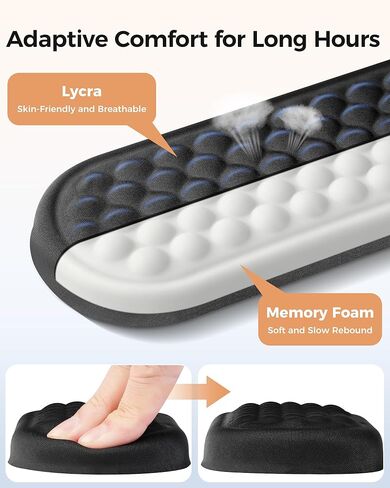 Wrist Rest Set for Keyboard and Mouse, Ergonomic Wrist Support with Memory Foam, Silky Lycra Cover, Non-Slip Base, Helps Ease Wrist Pressure and Fatigue During Long Typing and Gaming Sessions (Black) in Saudi Arabia