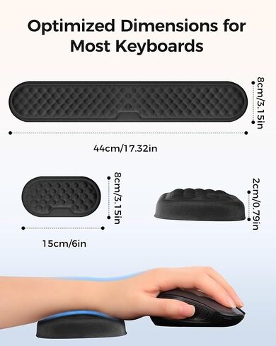 Wrist Rest Set for Keyboard and Mouse, Ergonomic Wrist Support with Memory Foam, Silky Lycra Cover, Non-Slip Base, Helps Ease Wrist Pressure and Fatigue During Long Typing and Gaming Sessions (Black) in Saudi Arabia