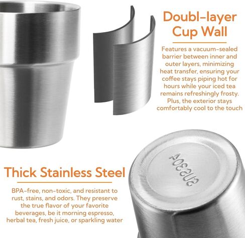 4 عبوات من أكواب التخييم المصنوعة من الفولاذ المقاوم للصدأ، أكواب تخييم معدنية مزدوجة الجدار سعة 11 أونصة مع مقابض قابلة للطي، أكواب شاي قهوة قابلة للتكديس للسفر والمشي لمسافات طويلة والحفلات والاحتفاظ الجيد بالحرارة in Saudi Arabia