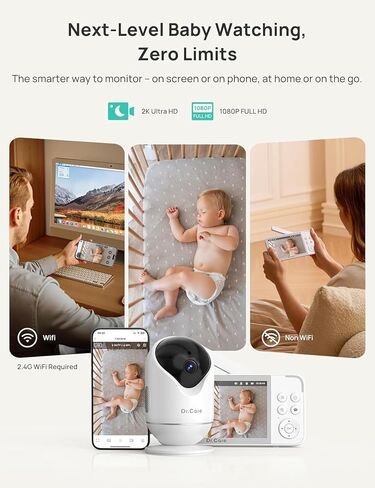 جهاز مراقبة الأطفال الذكي Dr.Care VistaView WiFi - شاشة مقسمة 5 بوصات 1080 بكسل وتحكم في تطبيقات الكاميرا 2K، تنبيهات البكاء والحركة، رؤية ليلية عالية الدقة، بطارية 5000 مللي أمبير في الساعة، التحدث في اتجاهين، متعدد المستخدمين، أمان ثلاثي، نطاق 1279 قدمً in Saudi Arabia