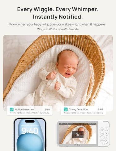 جهاز مراقبة الأطفال الذكي Dr.Care VistaView WiFi - شاشة مقسمة 5 بوصات 1080 بكسل وتحكم في تطبيقات الكاميرا 2K، تنبيهات البكاء والحركة، رؤية ليلية عالية الدقة، بطارية 5000 مللي أمبير في الساعة، التحدث في اتجاهين، متعدد المستخدمين، أمان ثلاثي، نطاق 1279 قدمً in Saudi Arabia