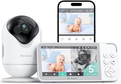 جهاز مراقبة الأطفال الذكي Dr.Care VistaView WiFi - شاشة مقسمة 5 بوصات 1080 بكسل وتحكم في تطبيقات الكاميرا 2K، تنبيهات البكاء والحركة، رؤية ليلية عالية الدقة، بطارية 5000 مللي أمبير في الساعة، التحدث في اتجاهين، متعدد المستخدمين، أمان ثلاثي، نطاق 1279 قدمً in Saudi Arabia