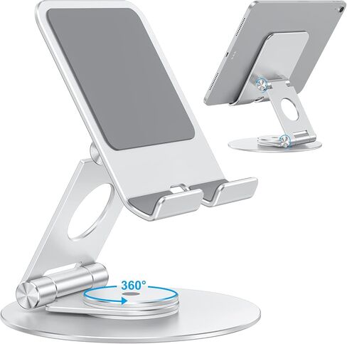 OMOTON T6 Swivel Tablet Stand for iPad with 360 Rotating Base, Foldable Adjustable Holder for Drawing, Compatible with iPad Pro/Air/Mini and More, Silver in Saudi Arabia