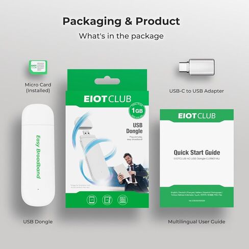 EIOTCLUB 4G LTE USB WiFi 6 Dongle - Portable Mobile Hotspot High-Speed, Portable WiFi with Pre-Installed SIM Card & Prepaid Plan Data Plans, Supports 10 Devices, for Travel, Car, Business(US Only) in Kuwait