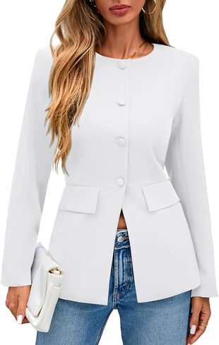 Lazysmile Blazers for Women Long Sleeve Crewneck Button Down Suit Jackets Work Office Business Casual Outfits with Pockets in Saudi Arabia