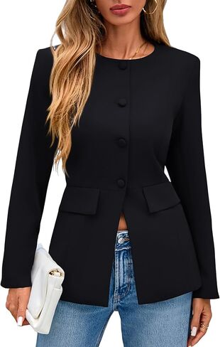 Lazysmile Blazers for Women Long Sleeve Crewneck Button Down Suit Jackets Work Office Business Casual Outfits with Pockets in Saudi Arabia