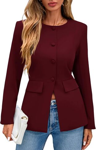 Lazysmile Blazers for Women Long Sleeve Crewneck Button Down Suit Jackets Work Office Business Casual Outfits with Pockets in Saudi Arabia