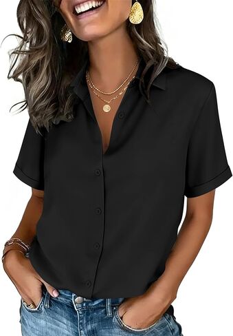 Zeagoo Button Down Shirts for Women Short Sleeve Collared Tops Dressy Casual V Neck Blouses in Saudi Arabia