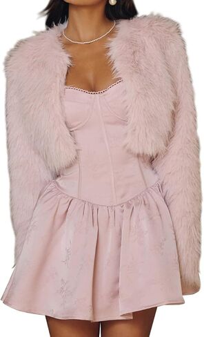 Just Quella Women's Light Weight No Stretch Extra Soft Plush Faux Fur Evening Open Front Bolero Cropped Fitted Jacket Shrug in Saudi Arabia