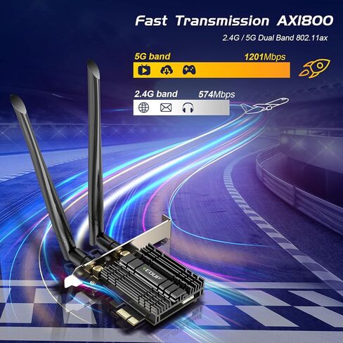 EDUP PCI-E WiFi 6 Network Card AX1800Mbps Bluetooth 5.2 Heat Sink 802.11AX 2.4Ghz/5.8Ghz Wireless PCIe Network Wi-Fi 6 Card PCI Express WiFi Adapters 6dBi Dual Band Antenna for Windows 11/10 64-bit in Kuwait
