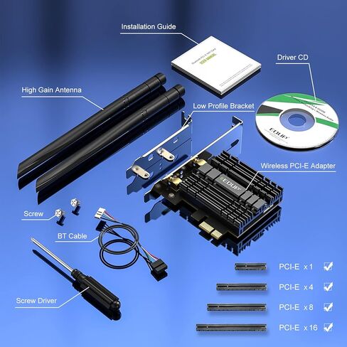 EDUP PCI-E WiFi 6 Network Card AX1800Mbps Bluetooth 5.2 Heat Sink 802.11AX 2.4Ghz/5.8Ghz Wireless PCIe Network Wi-Fi 6 Card PCI Express WiFi Adapters 6dBi Dual Band Antenna for Windows 11/10 64-bit in Kuwait