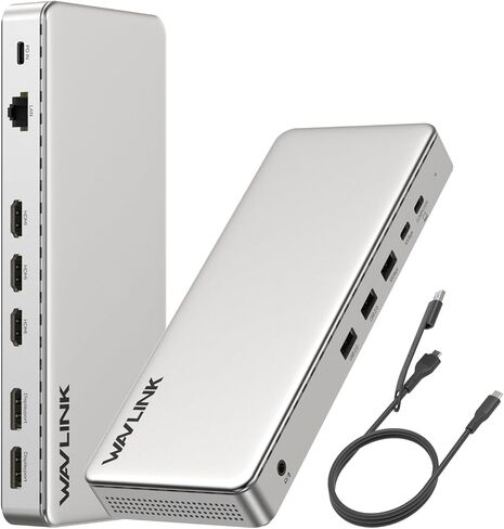 محطة إرساء 3 شاشات، محطة إرساء WAVLINK SM770 مع HDMI ثلاثي، DP مزدوج، 100 وات PD، 10 جيجابت في الثانية USB A&C، منفذ إيثرنت 2.5 جيجا، متوافق مع Intel Mac، SMI Driver & Host USB3.2 Gen 2 مطلوب in Kuwait