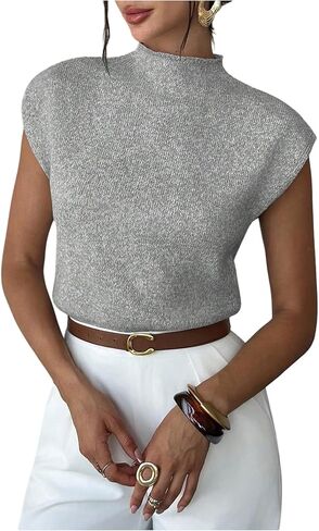 GORGLITTER Women's Short Sleeve Cropped Sweater Mock Neck Cinched Waist Pullover Knit Tank Tops Teacher Outfits Brown Medium in Saudi Arabia