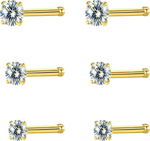 Hypoallergenic G23 Titanium Nose Studs with Moissanite | Tiny Screw/L-Shape Straight Bar Piercing Jewelry | 6-Piece Set in 2mm, 2.5mm, 3mm | Unisex Gift in Saudi Arabia