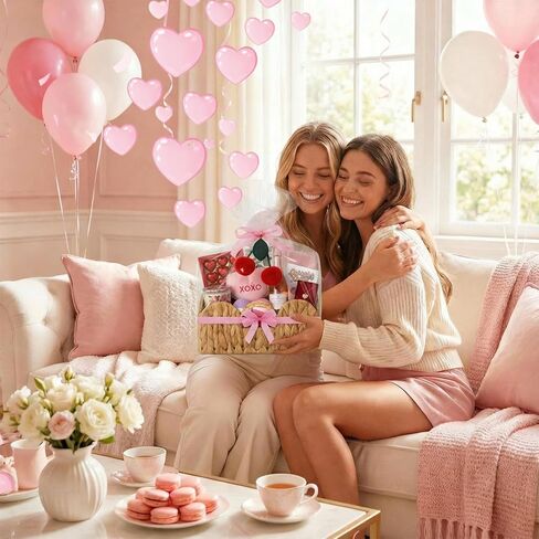 Valentines' Day Small Woven Gift Baskets Empty Galentines with Gift Bags and Ribbons Raffia Cherry Pendant Storage Basket Decorative for Valentines Birthday Party Supplies 11.02'' x 11.02'' x 5.12'' in Saudi Arabia