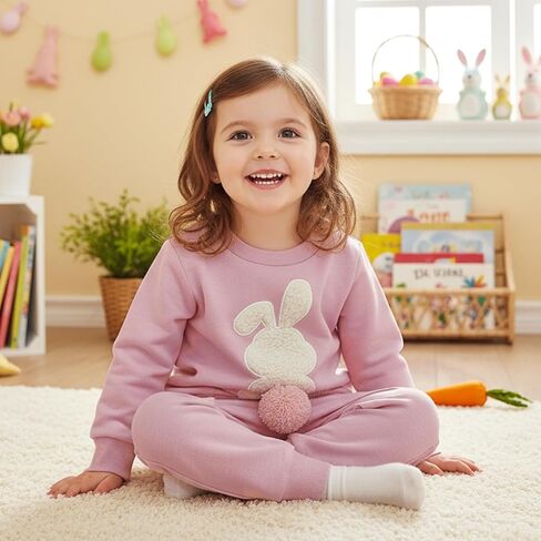 Kupretty طفل رضيع فتاة صبي عيد الفصح الزي الأرنب التطريز طاقم الرقبة البلوز + الصلبة فستان أطفال مع سروال داخلي 6 12 18 24 أشهر 1T 2T in Saudi Arabia