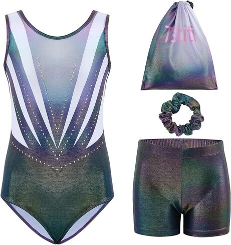 Girls Gymnastics Leotard Set with Shorts and Scrunchie 4 Piece Sparkle Training Outfit for Dance Practice in Saudi Arabia