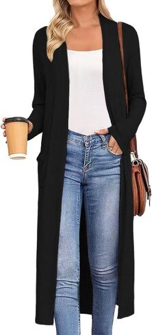 AYIFU Womens Maxi Cardigan Lightweight Long Sleeve Open Front Casual Cardigans Duster with Pockets in Saudi Arabia