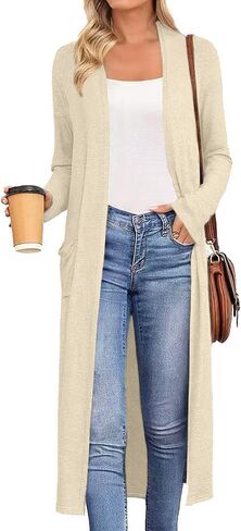 AYIFU Womens Maxi Cardigan Lightweight Long Sleeve Open Front Casual Cardigans Duster with Pockets in Saudi Arabia