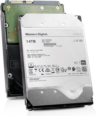 محرك الأقراص الصلبة Western Digital Ultrastar DC HC530 WUH721414AL4204 0F31002 14 تيرابايت SAS 12 جيجابايت/ثانية 4Kn 3.5 بوصة محرك الأقراص الصلبة للمؤسسات (متجدد) in Kuwait