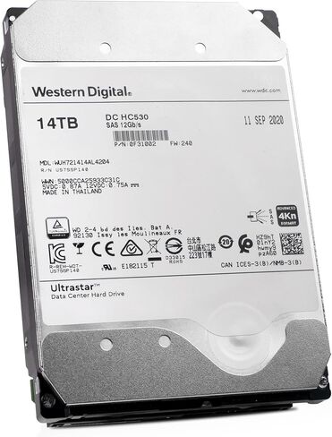 محرك الأقراص الصلبة Western Digital Ultrastar DC HC530 WUH721414AL4204 0F31002 14 تيرابايت SAS 12 جيجابايت/ثانية 4Kn 3.5 بوصة محرك الأقراص الصلبة للمؤسسات (متجدد) in Kuwait