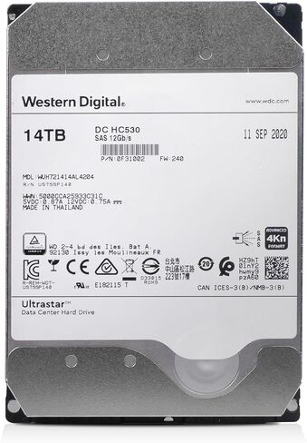محرك الأقراص الصلبة Western Digital Ultrastar DC HC530 WUH721414AL4204 0F31002 14 تيرابايت SAS 12 جيجابايت/ثانية 4Kn 3.5 بوصة محرك الأقراص الصلبة للمؤسسات (متجدد) in Kuwait