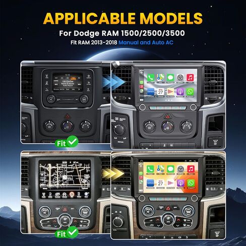 Android 15 Head Unit 8 core Car Stereo Radio for Dodge Ram Pickup 1500 2500 3500 2013 2014 2015 2016 2017 2018 with Wireless Carplay/Android auto/Touchscreen/GPS Navigation + License Camera in Saudi Arabia