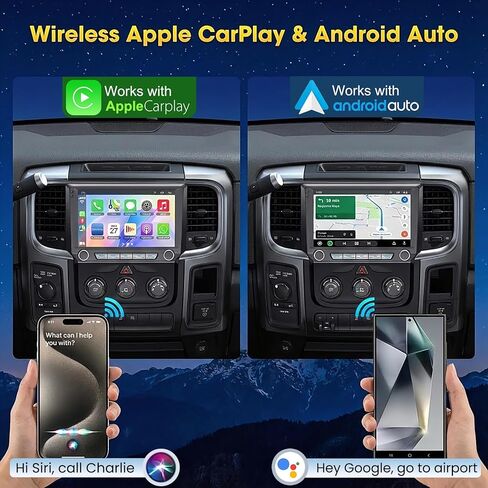 Android 15 Head Unit 8 core Car Stereo Radio for Dodge Ram Pickup 1500 2500 3500 2013 2014 2015 2016 2017 2018 with Wireless Carplay/Android auto/Touchscreen/GPS Navigation + License Camera in Saudi Arabia