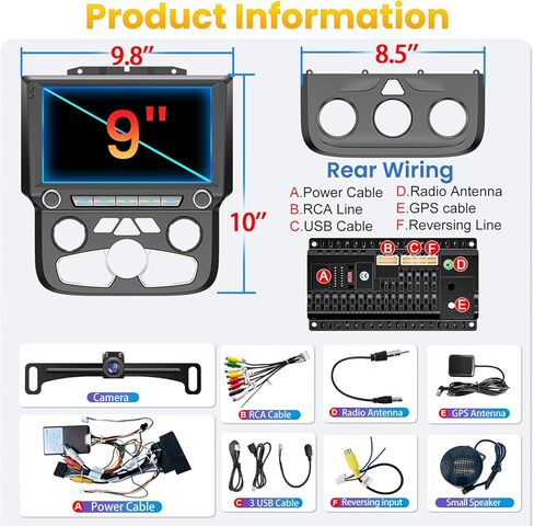 Android 15 Head Unit 8 core Car Stereo Radio for Dodge Ram Pickup 1500 2500 3500 2013 2014 2015 2016 2017 2018 with Wireless Carplay/Android auto/Touchscreen/GPS Navigation + License Camera in Saudi Arabia