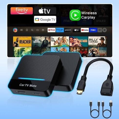محول الوسائط المتعددة للسيارة TV Mate-HDMl لعصا التلفزيون Fire/Google T V Sticks/وحدات التحكم بالألعاب/قاذفات الشاشة، محول 2 في 1 Carplay T V مع HDMI ومنفذ USBC لهاتف iPhone، تحويل سلكي إلى تشغيل سيارة لاسلكي in Saudi Arabia