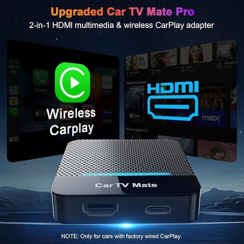 محول الوسائط المتعددة للسيارة TV Mate-HDMl لعصا التلفزيون Fire/Google T V Sticks/وحدات التحكم بالألعاب/قاذفات الشاشة، محول 2 في 1 Carplay T V مع HDMI ومنفذ USBC لهاتف iPhone، تحويل سلكي إلى تشغيل سيارة لاسلكي in Saudi Arabia