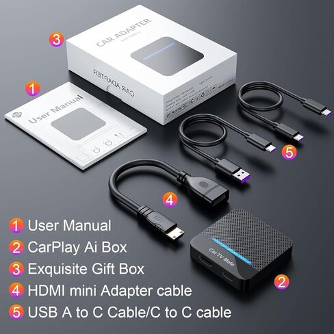 محول الوسائط المتعددة للسيارة TV Mate-HDMl لعصا التلفزيون Fire/Google T V Sticks/وحدات التحكم بالألعاب/قاذفات الشاشة، محول 2 في 1 Carplay T V مع HDMI ومنفذ USBC لهاتف iPhone، تحويل سلكي إلى تشغيل سيارة لاسلكي in Saudi Arabia