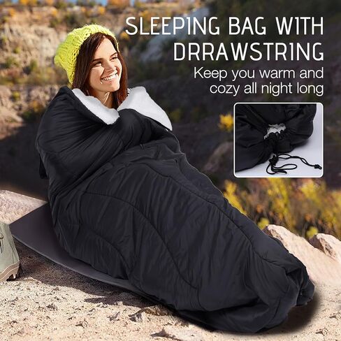 REDCAMP Wearable Camping Poncho Blanket, 4-in-1 Waterproof Windproof Thermal Blanket with Kangaroo Pocket & Carry Bag, Lightweight Portable Insulated Poncho for Outdoor Hiking Stadium,（Black） in Saudi Arabia