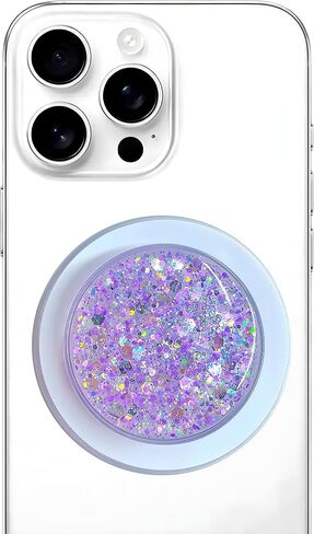 Magnetic Retractable Phone Stand, Phone Grip, Suitable for Round Foldable Phones and Tablet Accessories - Transparent Shine (Silver) in Kuwait