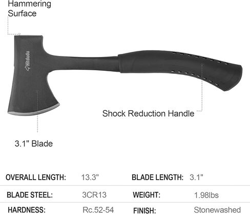 Camping Hatchet, Full Tang Camping Axe Splitting Axe for Wood Splitting and Kindling, Forged Carbon Steel Heat Treated Hand Maul Tool, Shock Reduction Handle with Anti-Slip Grip in Kuwait