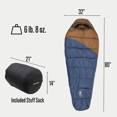 Browning Discover -20° Sleeping Bag – Extreme Cold Weather Mummy Sleeping Bag with TechLoft Silver Insulation, Draft Collar & Durable Shell for Winter Camping, Backpacking & Outdoor Adventure in Saudi Arabia