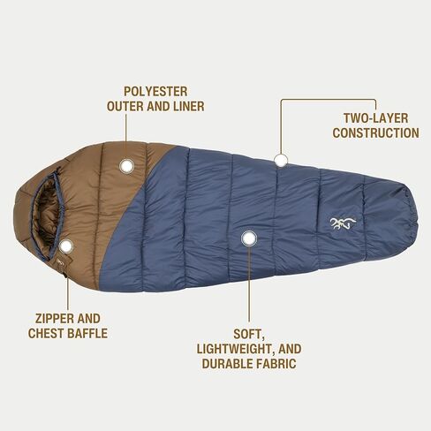 Browning Discover -20° Sleeping Bag – Extreme Cold Weather Mummy Sleeping Bag with TechLoft Silver Insulation, Draft Collar & Durable Shell for Winter Camping, Backpacking & Outdoor Adventure in Saudi Arabia